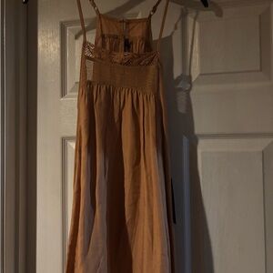 Doe & Rae Tan Crochet-Trim Sleeveless Maxi Dress